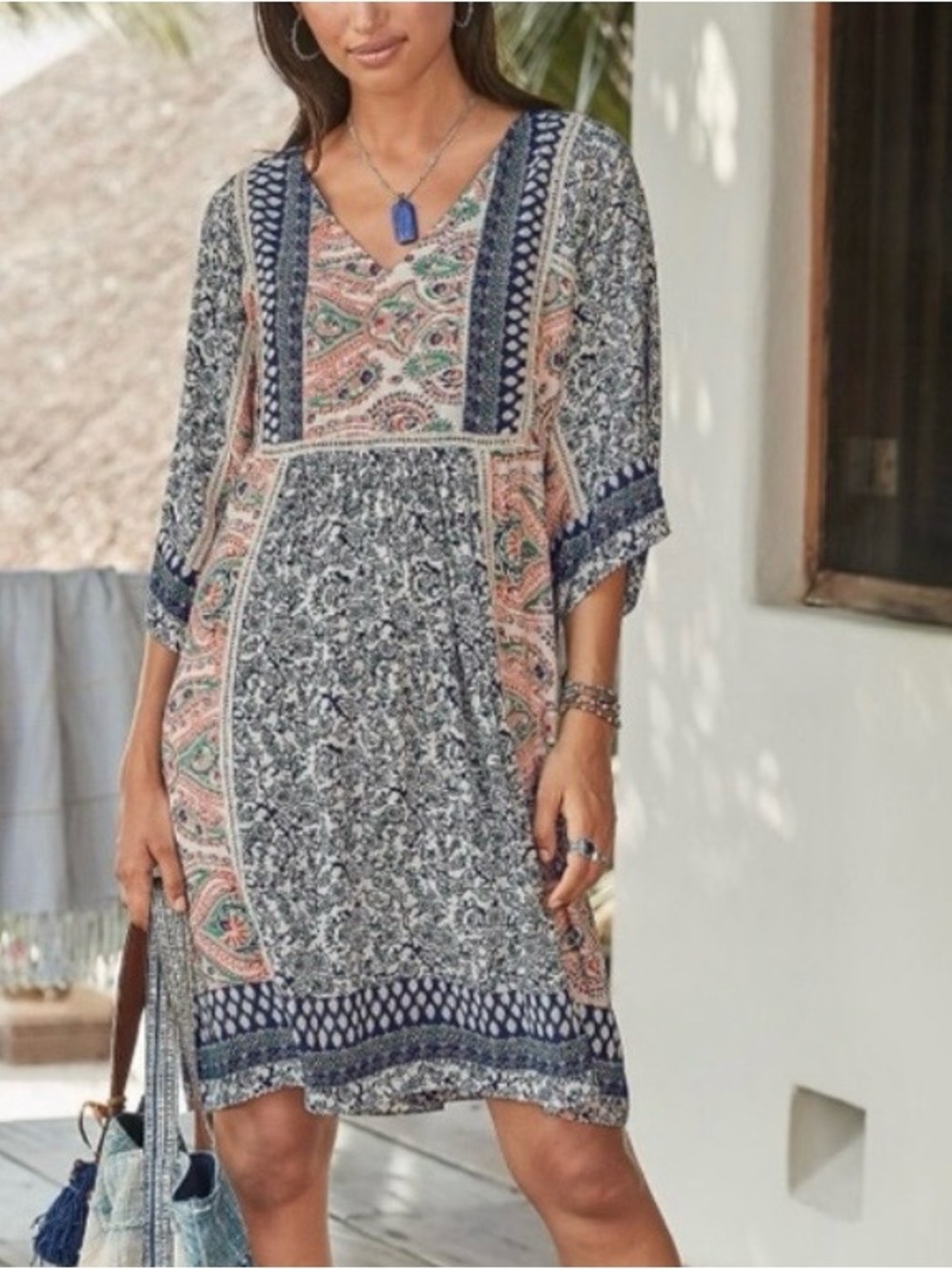 Sundance Dress Womens Small Blue Pink Boho Floral Patchwork Festival Peasant